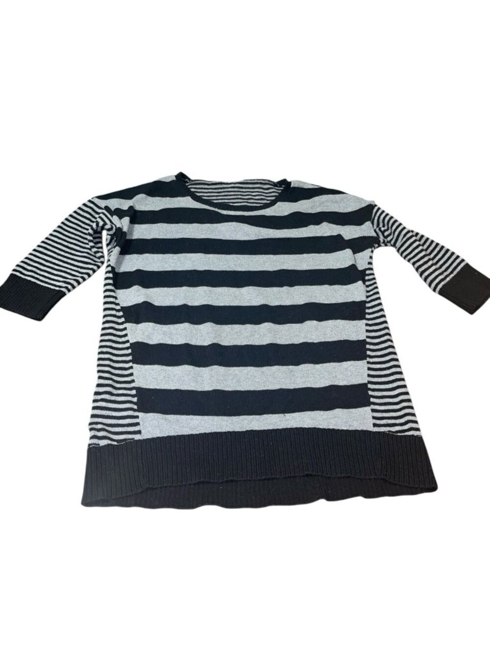 ANN TAYLOR LOFT Women's Gray Black Striped Sweater Tunic Top 100% Cotton